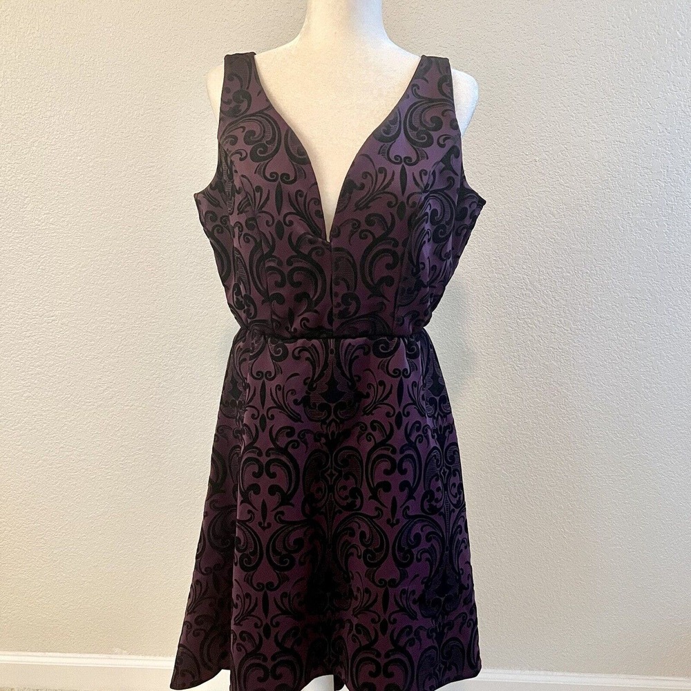 Maurices X-Large Purple & Black Velvet Paisley Print High-low Dress Low Neck